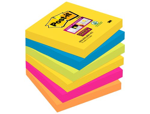 Bloco de notas adesivas post-it super sticky 76x76 mm com 90 folhas pack de 6 bloco cores sortidas colecao rio de janeir , Post-it , 75590 , 0051141400679